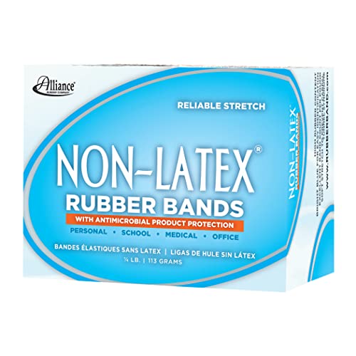 Alliance Non-Latex Latex Rubber Bands with Antimicrobial Protection, Size 117B, 7 x 1/8 Inches, Cyan Blue, 1/4 Pound Box (42179)