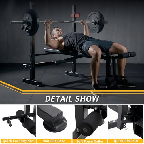 Adjustable Weight Bench, Foldable Bench Press Set with Leg Extension and Curl, 650 LBS Heavy Duty Full Body Strength Training Bench for Home Gym, Black & Red - color: Classic Red