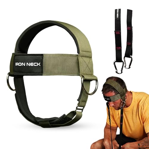 Iron Neck , Versatile Neck Exerciser, Strengthener and Trainer with Adjustable Head and Chin Strap, Portable Head Harness for Weight Lifting, Home and Gym Use - color: Olive Green - Classic Harness