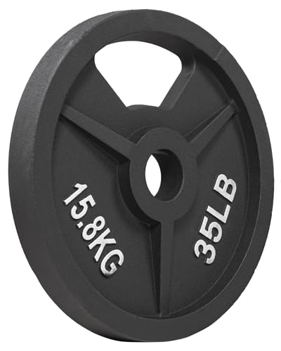 Fitvids 2-Inch Olympic and 1-Inch Standard Cast Iron Weight Plate for Strength Training & Weightlifting, Multiple Weights Available - color: Olympic (2-Inch Center), style: 35LB Pair