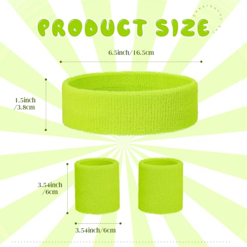 Bememo 36 Pcs Neon Sweatbands Set Soccer Party Favors Cotton Headbands Wristband Sweat Bands Soccer Mom Essentials for Football Fans Sporting Events 80 90s Glow Party - color: Neon Yellow, size: Small