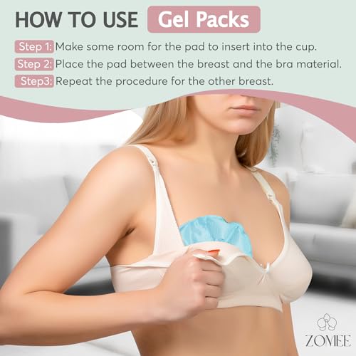 Zomee Hot & Cold Breast Therapy Packs – Reusable Gel Pads for Nursing Pain Relief, Breastfeeding Support, Engorgement & Clogged Ducts – Postpartum Recovery Essentials for New Moms (2-Pack)
