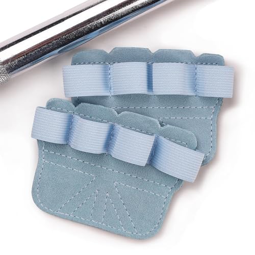 SUJAYU Leather Weight Lifting Gloves, Lifting Grips Weightlifting Gloves for Men Women, Weight Glove Gym Glove for Weightlifting Deadlifts Exercise - color: Light Blue