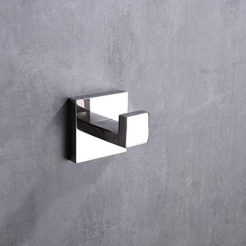 TASTOS Bath Towel Hooks Premium Stainless Steel Robe Coat and Clothes Hook, Heavy Duty Square Wall Mounted Modern Hook for Bathroom & Kitchen, Polished Chrome Finish, 2Pack - color: Polished Chrome, size: Square (2 Pack)