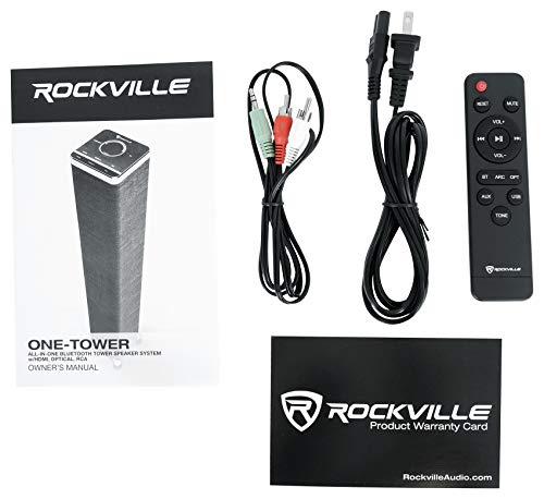 Rockville ONE-Tower BG All-in-One Bluetooth Speaker System+HDMI/Optical/RCA | All-In-One System, USB Playback, 200W Peak, 60W RMS, Remote, Adjustable Bass/Treble, Class D Amp, Digital Display, Home Use - color: Beige
