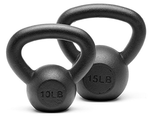 Powder Coated Solid Cast Iron Kettlebell Weights Set 5lb to 45lb Various Combination - color: D-Black(10+15)lb
