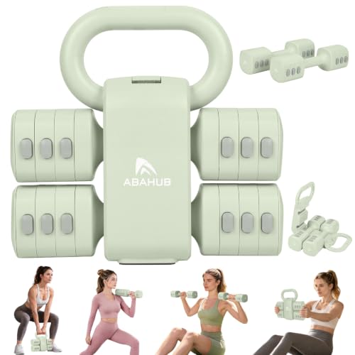 Abahub 2 in 1 Kettlebell & Dumbbell Set for Home Gym, Adjustable Weights Dumbbell Set with Kettlebell Grip Converter, Full Body Workout Kettlebell Set of 2 for Men Women - color: Green