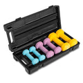 Yes4All Neoprene Coated Dumbbell Hand Weight Sets - Multiple Weight Options with Rack, Anti-roll, Anti-Slip, Hexagon Shape - style: D. SET WITH CASE 1-2-4lb pair