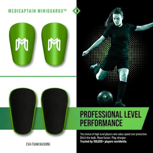 MediCaptain MiniGuards - Mini Shin Guards for Soccer Players - Tiny Shin Pads for Men, Women, Teens - Miniature Shin Guards 3.9 x 2.4 inch - Perfect for High Level Soccer Athletes - color: Green