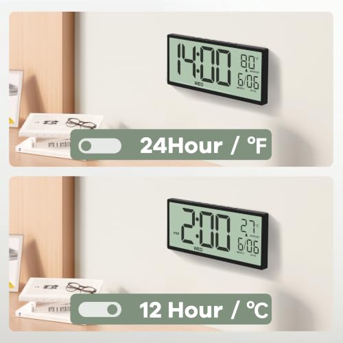 JALL Large Digital Wall Clock Battery Operated, Wall Clock with Big Numbers LCD Display, Digital Clock with Date Day Temperature, Alarm, Auto DST, Clocks for Office, Gym, Bedroom, Elderly- Black - color: Black, size: 14.5 inches