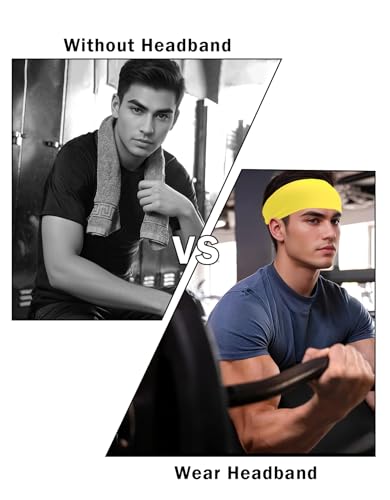 Headbands for Men & Women, Sweat Headband Non-Slip Sweatband Sports Running Cycling Yoga Basketball Workout Football Training - color: Yellow Pack
