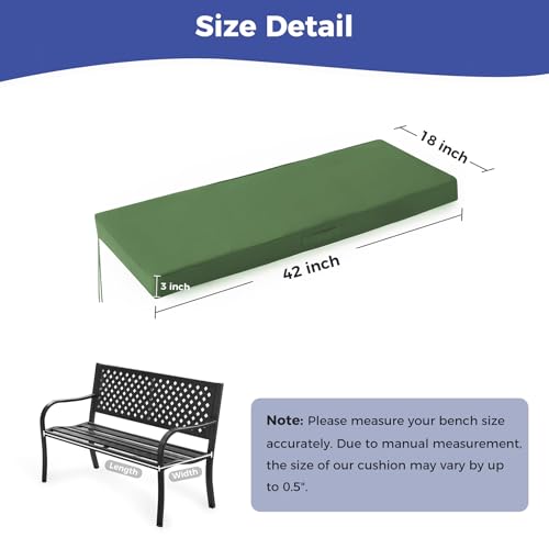 IPYNBAP Outdoor Bench Cushions for Outdoor Furniture, 42x18x3 Inch, Waterproof Bench Pillow, Fade Resistant Long Bench Seat Pads for Garden, Indoor, Porch Swing, Army Green - color: Army Green, size: 42×18×3 Inch