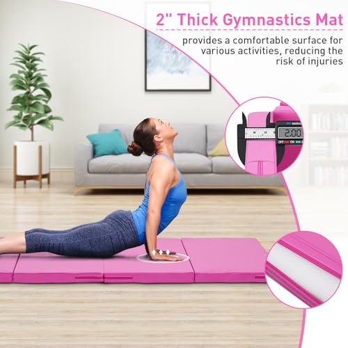Gymnastics Mat, 3FTx6FT / 4FTx8FT 2" Thick Folding Kids' Gymnastic Tumbling Mat for Home Gym Exercise & Play - color: 3x6FT-Pink