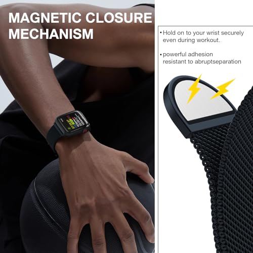 Stainless Steel Milanese Loop Compatible with Apple Watch Bands 46mm 44mm 45mm 49mm men and women, Magnetic Clasp Replacement for iWatch Ultra Series 11 10 9 8 7 SE 6 5 4 3 2 1 - color: A-Midnight, size: 44/45/46/49mm