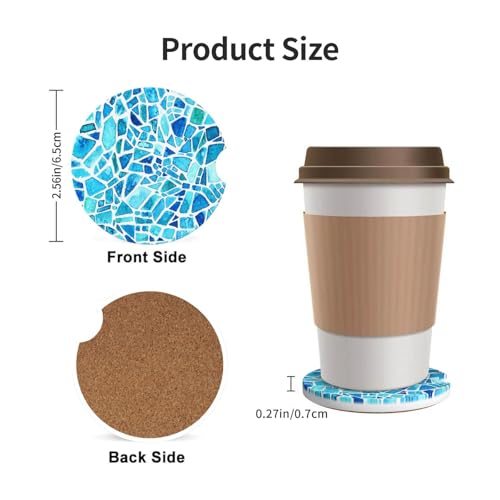 Blue Mosaic Car Coasters for Cup Holders, 2 Pack Absorbent Ceramic Drink Cup Coaster for Women Men, Auto Interior Accessories - color: T26