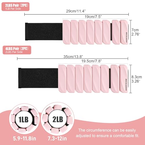 BECOJADDE Ankle Weights Set of 2 (1 lb/2 lb Each) for Women Men Adjustable Wrist Bracelet for Home Gym Weighted Bangles Wristbands Leg Arm Weights for Walking Swimming Running Pilates Yoga Gym - color: Cloud Pink, size: 4 Lb Pair (2 Lb Each)