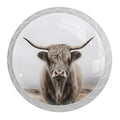 4 Pack White Cabinet Knobs, Highland Cow Drawer Handles for Cabinets, Dresser, Cupboard, Bathroom, Bedroom, Kitchen Hardware Closet Door Knob - color: Highland Cow