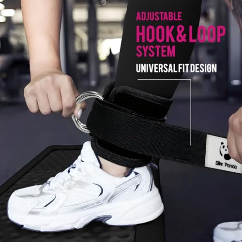 Slim Panda Ankle Strap for Cable Machine,Ankle Cuff for Kickbacks, Booty Hip Abductors,Glute Workouts, Leg Extensions, Curls for Men and Women, Adjustable with Double D-Rings - color: Black, style: Single