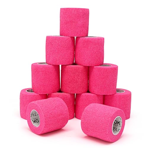 OK TAPE 12 Rolls Self Adhesive Bandage Wrap, Elastic Athletic Tape, Self Stick Bandage Tape, Vet Wrap, Medical Wrap for Wrist, Feet, 2" x 5 Yards - Pink - color: Pink, size: 2 Inch