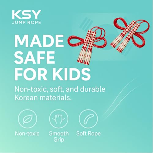 KSY Kids Jump Rope (Crystal Series) – Durable PVC Jump Rope for Kids Ages 6-12 – Lightweight, Adjustable, and Tangle-Free – Made in Korea - color: Red