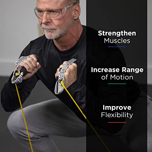 THERABAND Resistance Tubing with Soft Handles, Yellow, Light Level, 48" Latex Stretch Resistance Bands for Exercise, Professional Workout Bands for Upper & Lower Body, Color-Coded Levels - color: Yellow - Light - Level 2, size: 48 Inch