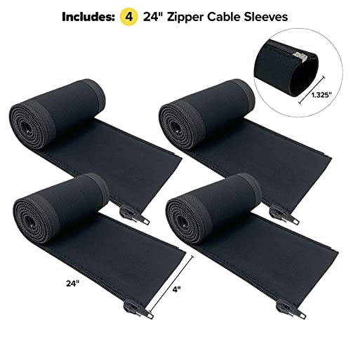 Zipper Cable Sleeve by Wrap-It Storage - 24" x 4" (4-Pack) Black - Cord Organizer and Cable Protector for Desk, Computer, TV Cord Management to Hide and Cover Wire and Extension Cables - size: 24in (4-Pack)