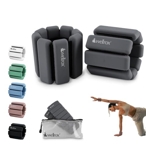 Wellrox Weighted Bangles – Adjustable Ankle and Wrist Weights for Women & Men – Set of Ankle Weights 2 lbs (1 lb Each Wrist Weight) | Weighted Arm Bands for Pilates, Yoga, Running & Walking - color: Grey