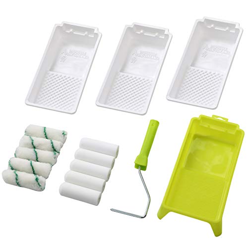 Foam Paint Roller Tray Set,4-Inch Mini Roller Cover Refills with Frame, Paint Tray, Liners, High-Density Foam Small Roller Naps, Bathtub Refinishing Sponge Roller Kit(15Pcs) - size: 4 inch Foam Roller Set
