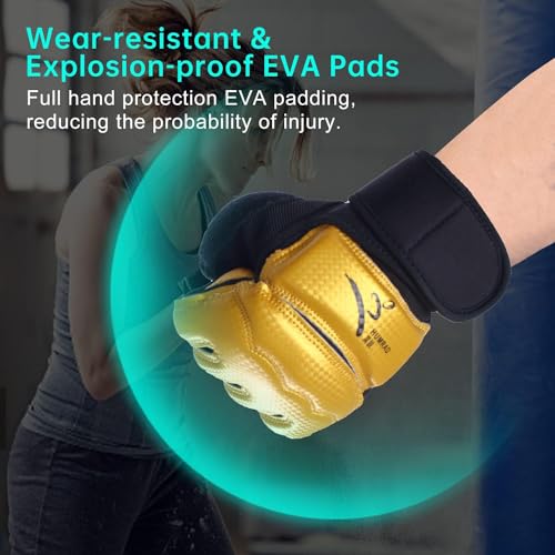 Kickboxing Sparring Gloves TKD Gloves for Men Women Half Finger Boxing Gloves Fighting Gloves Boxing Gloves for Punching Bag Training Gloves for Men Women Black - color: Golden, size: X-Small