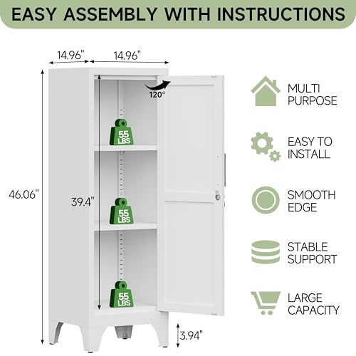 Metal Locker Storage Cabinet with Lock,Metal Cabinet Home Office Storage Cabinets with Doors and Shelves for Employees,School,Garage, Office, Gym, Home-Assembly Required(White) - color: White
