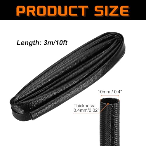 MECCANIXITY 10ft Braided Cable Sleeve, 0.4" ID 200C Heat Resistant 1500V Fiberglass Wire Insulation Cord Protector Organizer Wires Management for Motor Engine Fuel Line, Black - color: Black, size: 10ft-10mm