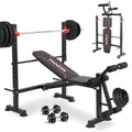 MAIDOMA 8 IN 1 Standard Weight Bench Set with Leg Extension and Leg Curl, Fast Folding & Adjustable Workout Bench for Home Gym,Adjustable Bench Press with Squat Rack.（US Stock） - color: wine red