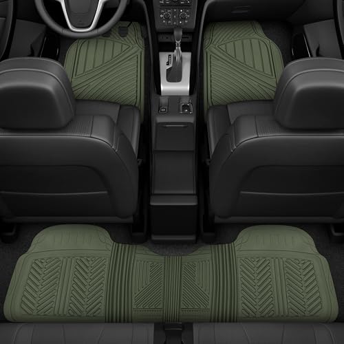 Motor Trend FlexTough Performance All Weather Rubber Car Floor Mats - 3 Piece Floor Mats Automotive Liners for Cars Truck SUV, Heavy-Duty Waterproof (Green) - color: Green