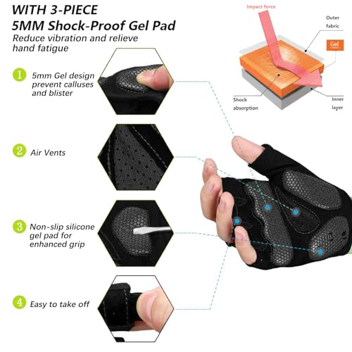 MOREOK Cycling Gloves Bike Bicycle Gloves, Half Finger 5MM Gel Anti-Slip | Biking Gloves for Men Women Gym workout exercise Motorcycle Hiking Rowing Outdoor Sports - color: Black, size: Medium