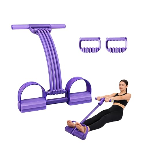 Pedal Resistance Band with Handle, 2026 New Upgrate 8 Tube Exercise Band 3‑in‑1 Multi-Function for Foot Pedal Pull, Back Stretch & Chest Expand, Portable Latex Fitness - color: Purple