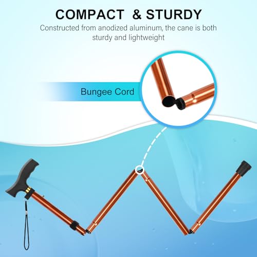 supregear Folding Cane, Lightweight 5-Level Adjustable Walking Stick with Wrist Strap and T-Handle, Portable Mobility Aid for Elderly and Disabled Men and Women - color: Khaki