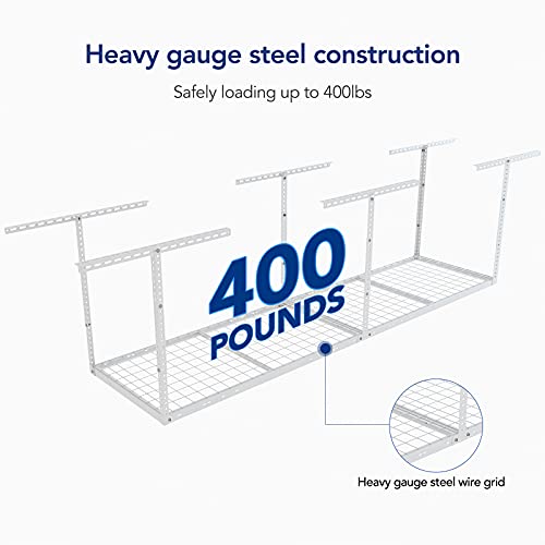FLEXIMOUNTS 2x8 Overhead Garage Storage Rack,Adjustable Storage Organization System,Heavy Duty Metal Garage Ceiling Storage Racks,400lbs Weight Capacity,White, Classic Series - color: White, size: 2x8 ft