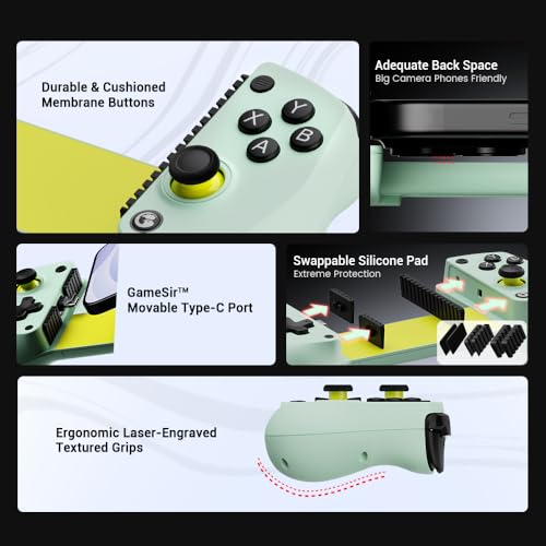 GameSir X5 Lite Mobile Gaming Controller for Android, iPhone 15/iPhone 16 Series, iPad Mini 7(USB-C), Type-C Phone Controller with Hall Effect Sticks, Turbo Function for Call Of Duty, Genshin Impact, Minecraft, Plug and Play Gamepad(Wasabi)