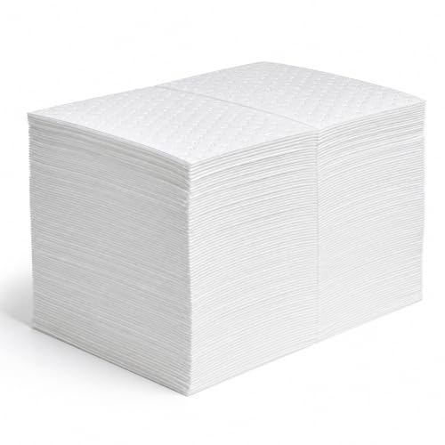 ATERET Oil Mat I Lightweight Oil Only Absorbent Pad I 15" x 18" I 200 Oil Absorbing Pads I White