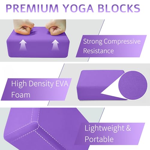 Yoga Blocks 2 Pack, Premium Yoga Brick Foam Blocks to Improve Strength, Flexibility & Balance, Light Weight - Safe and Stable Support for Yoga, Pilates, Meditation & Stretching - color: 2PACK-Deep Purple