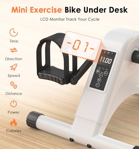 Under Desk Bike Pedal Exerciser for Seniors, 12-Level Electric Mini Exercise Bike with LCD, Quiet Motorized Arm & Leg Pedaler for Seniors - color: White