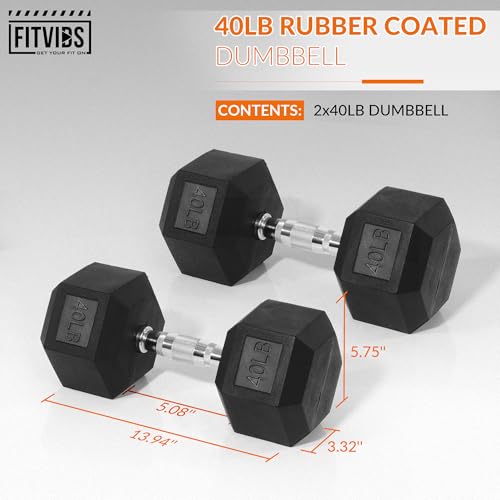 Fitvids Hex Dumbbells Rubber Coated Hand Weights for Exercises and Fitness Home Gym, 5-50 LB Pair - style: 40LBS Pair