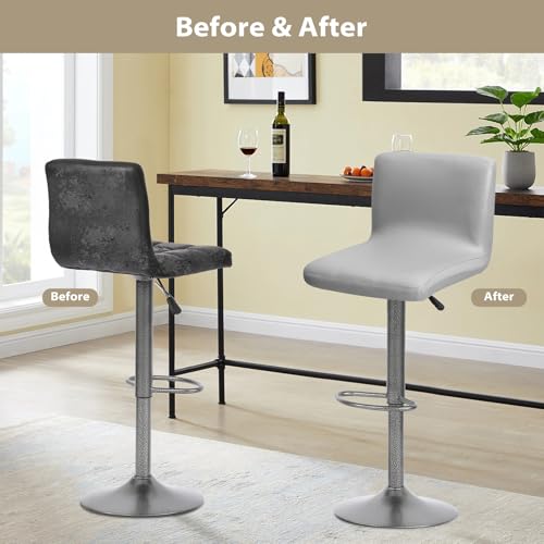 Gollense Stretch Bar Stool Covers with Backs, 4 Pack Waterproof PU Leather Pub Counter Dining Chair Covers, Square Swivel Barstool Seat Slipcover with Elastic Bottom for Low Short Back (Light Grey) - color: Light Grey