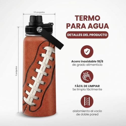 SANDJEST Football Water Bottle - 32oz Insulated Stainless Steel Sports Bottles - Gifts for Men Football Lovers Fan Players - color: Football 3