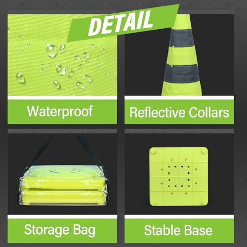 RoadHero 28 Inch 2 Pack Collapsible Traffic Safety Cones with Bag, Green | Pop-up Design, Reflective Collar, Road Safety, Driving Training & Parking Lots - size: 28 Inch