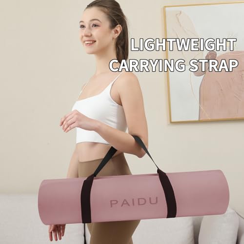 PAIDU Yoga Mat Non Slip Anti-tear,extra thick-2/5 inch（10MM）High Resiliency Professional POE Yoga Mats for Women Men Kids,72"x24"inch,Workout, Yoga, Pilates and Floor Exercise, with Carrier Strap - color: Deep Pink+Grey