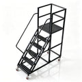 6 Step Rolling Warehouse Step Ladder, Industrial Mobile Staircase on Wheels, 1100Lbs Weight Capacity, Heavy Duty Mobile Platform Ladder with Handrails, Suitable for Warehouse, Library (Black, 6 steps) - color: Black