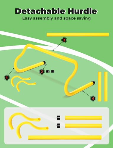 GHB Agility Hurdles 8" Speed Agility Training Hurdles, Detachable Sturdy Hurdles Training Equipment Set with Carry Bag for Kids,Athletes,Soccer,Basketball - size: 10 Pack-Yellow