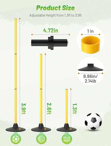 GHB Agility Poles 4 Pack 50" Sports Soccer Training Poles | Detachable Speed Training Equipment Football Accessories with Rubber Base - size: C.Rubber Base+Rebound Spring