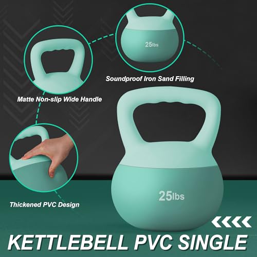 soges PVC One-Piece Kettlebell with Wide Handles, Strength Training Kettlebells 5lb to 35lb Optional for Women of Different Levels, Iron Sand Filled Soft Kettlebell - color: 25lbs - Blue